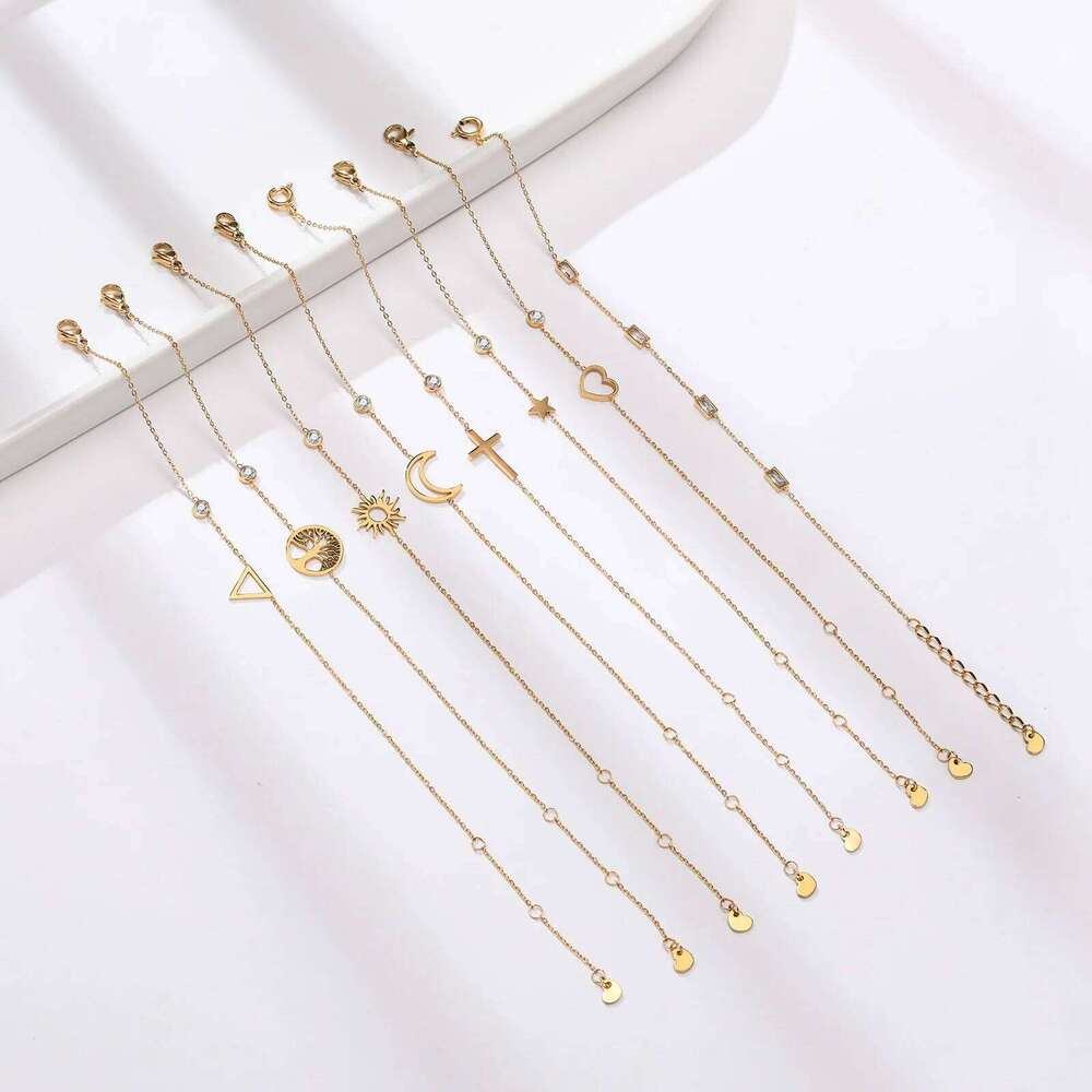 Birthstone Zirconia Thin Cross Bracelet Stainless Steel Women's Adjustable Link Stacked Layered Chain Bracelets 25H1229