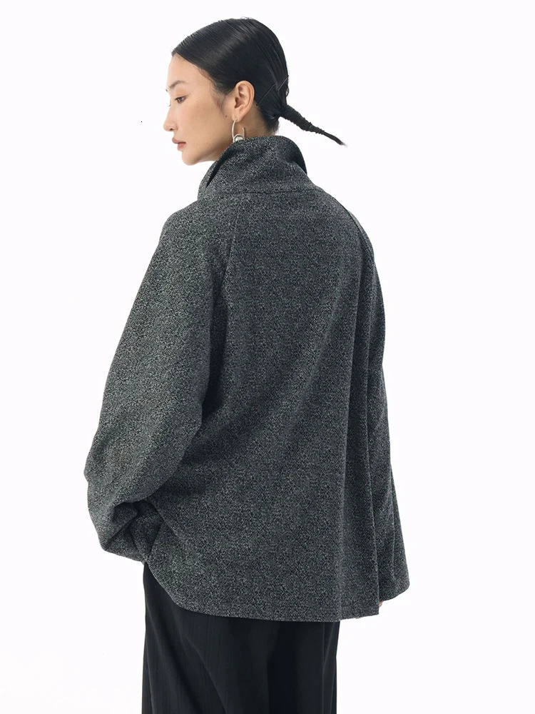 EAM Black Gray Zipper Casual Sweatshirt Turtleneck Long Sleeve Women Big Size Fashion Spring Autumn 1DJ5212 251219