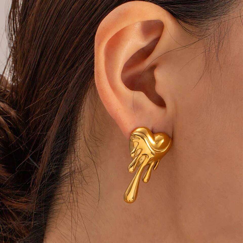 ZAKOL Trendy Waterproof Stainless Steel Heart Shape Melted Stud Earrings for Women French Fashion Everyday Jewelry Accessories