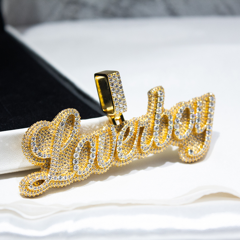 Custom Moissanite Pendant Name 925 Silver Yellow Gold Plated Fully Vvs Iced Out Hip Hop Moissanite Pendant