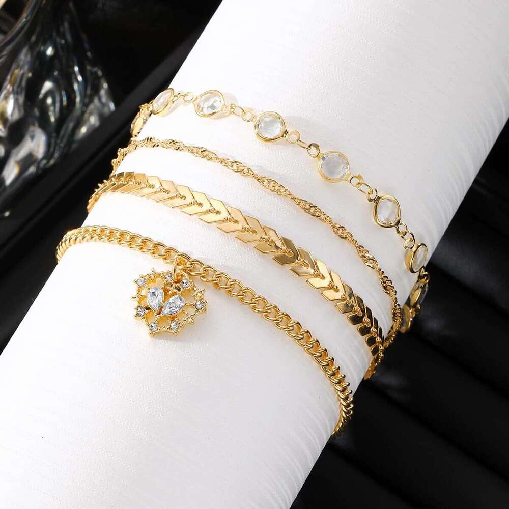 Cross-Border New Fashion Women's Gold Anklet Star Butterfly Pendant Layered Set Beach Multi-Layer Chain