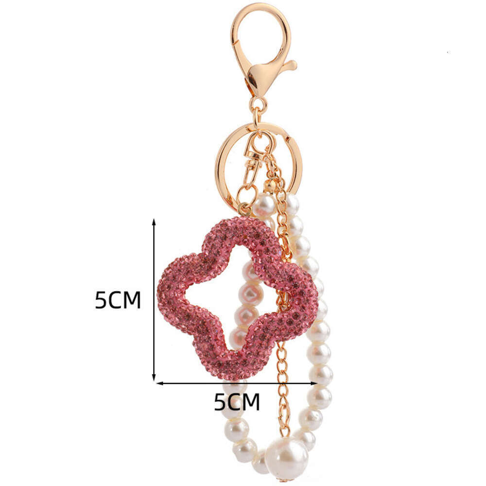 Women's Keychain Ornament Hanging Chain metal keyring key wallet Exquisite Pearl Inlaid Diamond Bag Geometric Keychain Pendant red bule