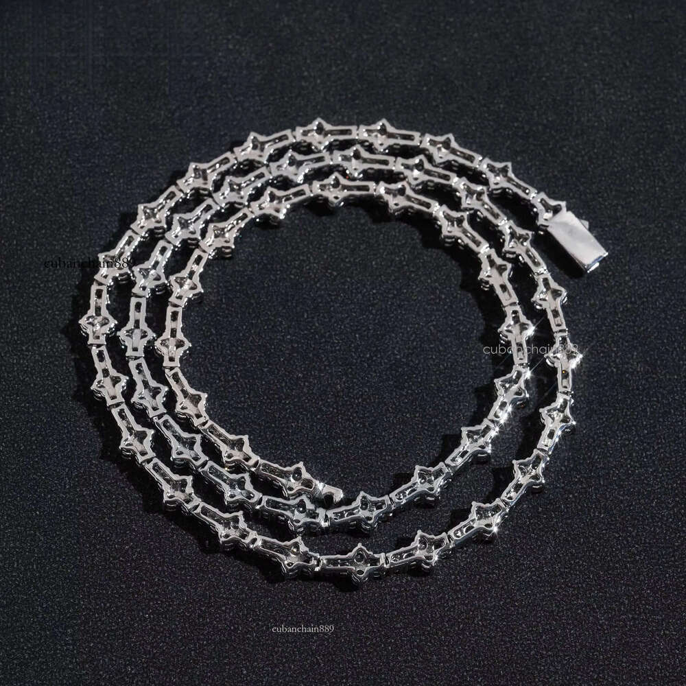 New Arrivals High Quality Fashion Iced Out Cross 3MM Flower 925 Silver Necklace Moissanite Tennis Chain