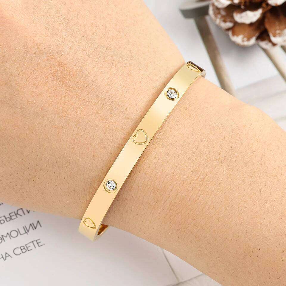 ZAKOL Classic Geometric Stainless Steel Bracelet Bangles With Zircon Exquisite Gold Color Birthday Jewelry Gift for Women