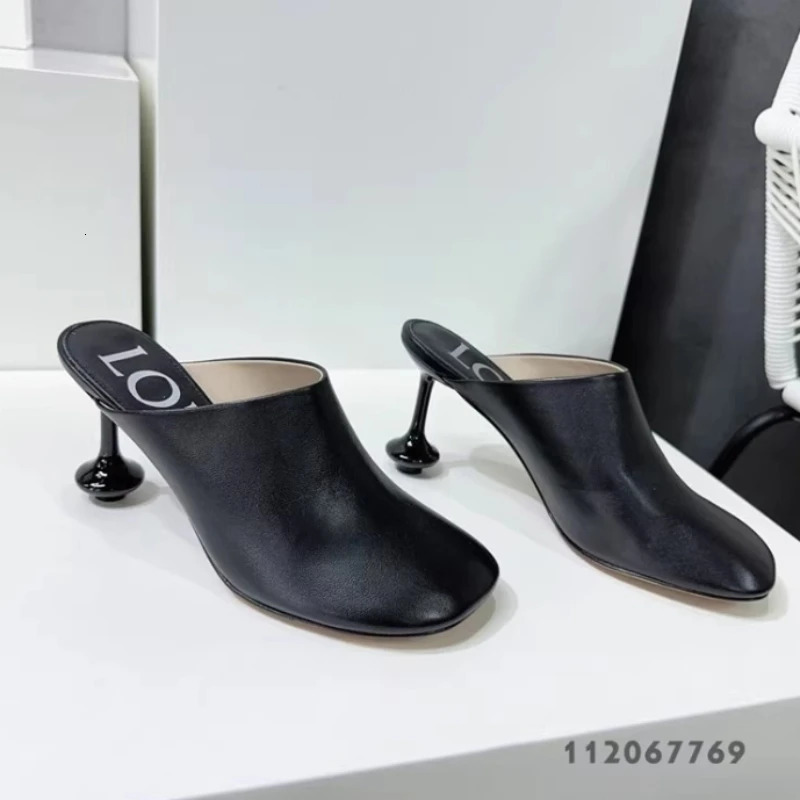 White Sheepskin Square Head Womens Slipper Baotou Textured Elegant Casual Simple Sense of Classic Wine Glass Heels 251222