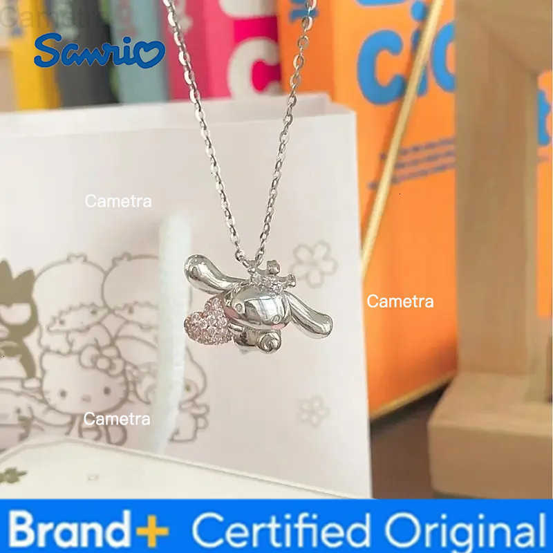 Sanrio Cinnamoroll Pink Diamond Heart Necklace with Crown Charm Cute Big Eared Dog Pendant Dainty Collarbone Chain Gift for Women Girls H251229