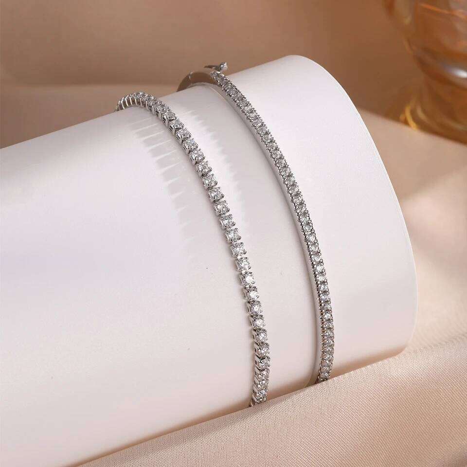 ZAKOL 2 Pcs Classic Round Zircon Dainty Tennis Bracelet Bangle Set for Women Men Exquisite Minimalist Daily Stacked Bracelets