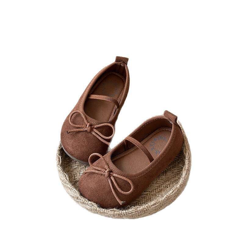 INS French Style Suede Little Leather 2025 Spring and Autumn New Korean Version Girls' Bow Princess Soft Sole Single Shoes