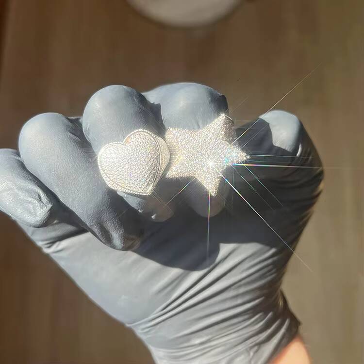 Yy Rts Iced Out Heart Vvs Moissanite Rings Pass Diamond Tester 925 Sterling Silver Hiphop New Arrival Jewelry Rings for Men