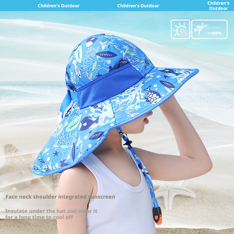 Toddler Kids Sun Hat UPF 50+ Full Coverage Beach Hat - Neck Face Shoulder Protection Wide Brim Fishing Cap with Chin Strap Breathable Mesh for Boys Gi