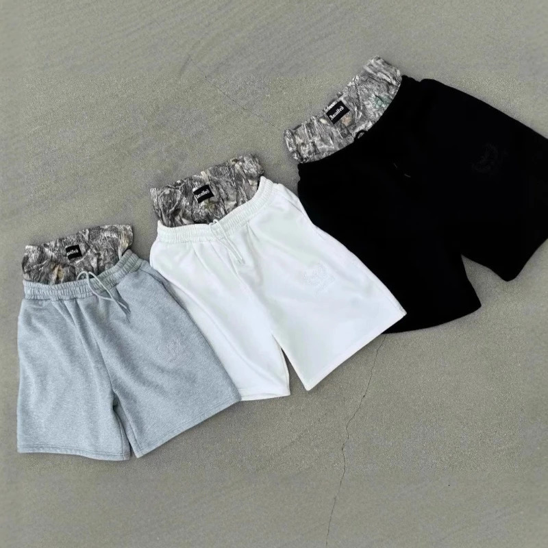 Y2K retro shorts camouflage pattern street wear mens and womens Harajuku hip-hop casual double waist embroidered boxer sports 251223