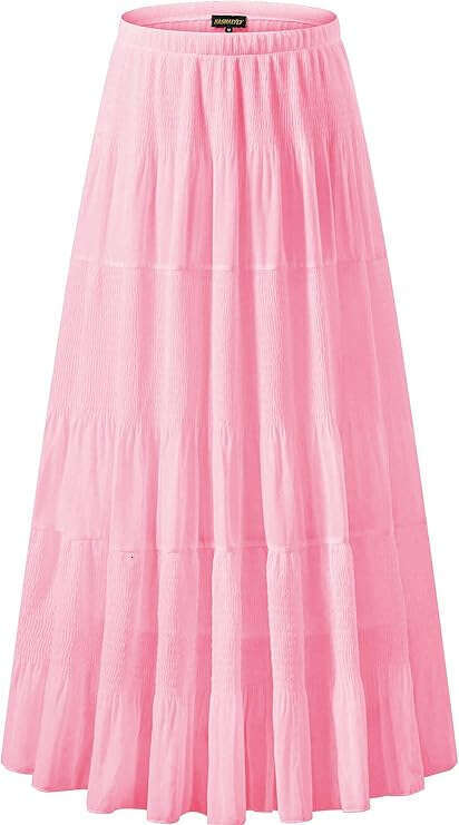 Women's Casual High-Waisted Elastic Waistband Ruched A-Line Flared Layered Long Half Skirt