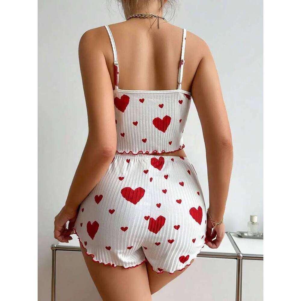 Girl's Spaghetti Strap + Shorts Homewear Print Underwear Pijama Sexy Lingerie Camisoles Tanks Nighty Women Sleepwear
