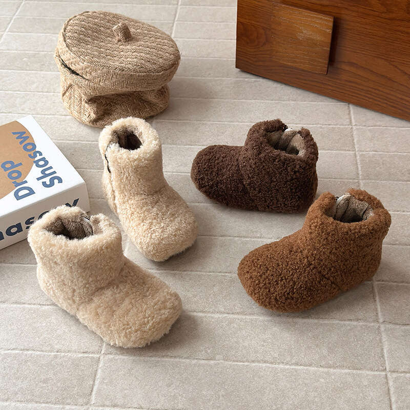 INS Cute Furry Short 2025 Autumn Winter New Korean Style Girls' Fleece-Lined Snow Boys' Warm Cotton Boots