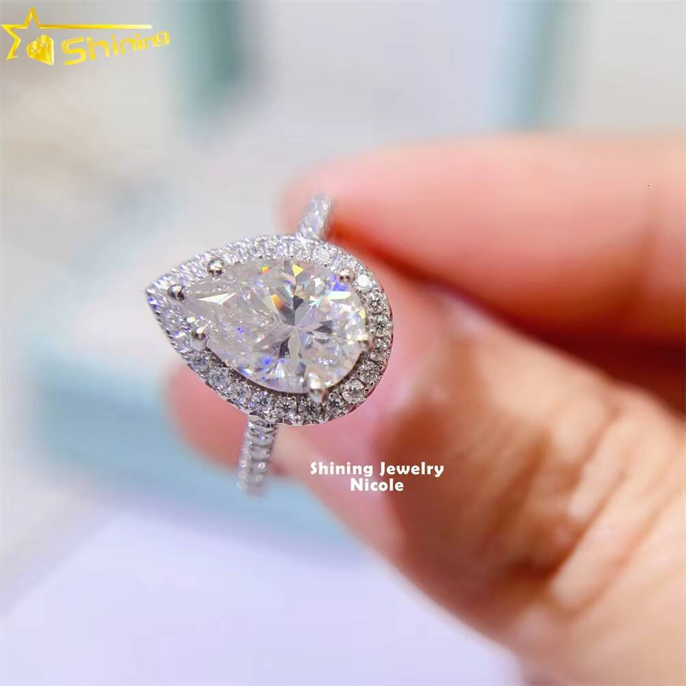 New Arrivals Bling Fine Jewelry 18K 925 Silver VVS Moissanite Pear Shape Engagement Ring