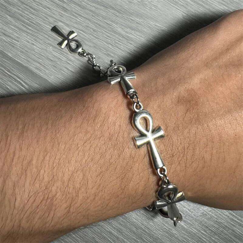 Ankh vampire Gothic, Cross Bracelet, vampire, religious jewelry, Victorian cross link bracelet,Wicca,Charm jewelr 25H1229