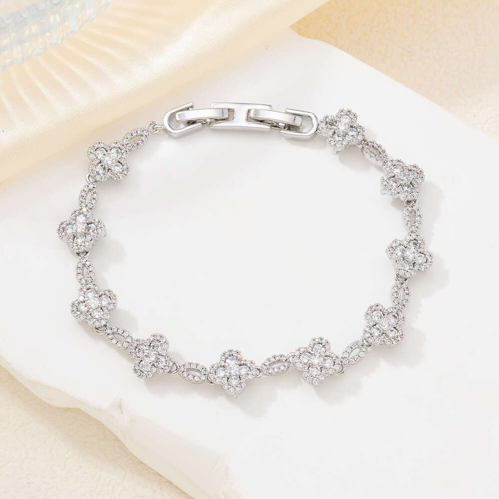 Bracelet For Women Hip-Hop Full Four-Leaf Clover Bracelet, Dopamine Design Fashion Trend 5A Zirconia Colorful Hand Jewelry