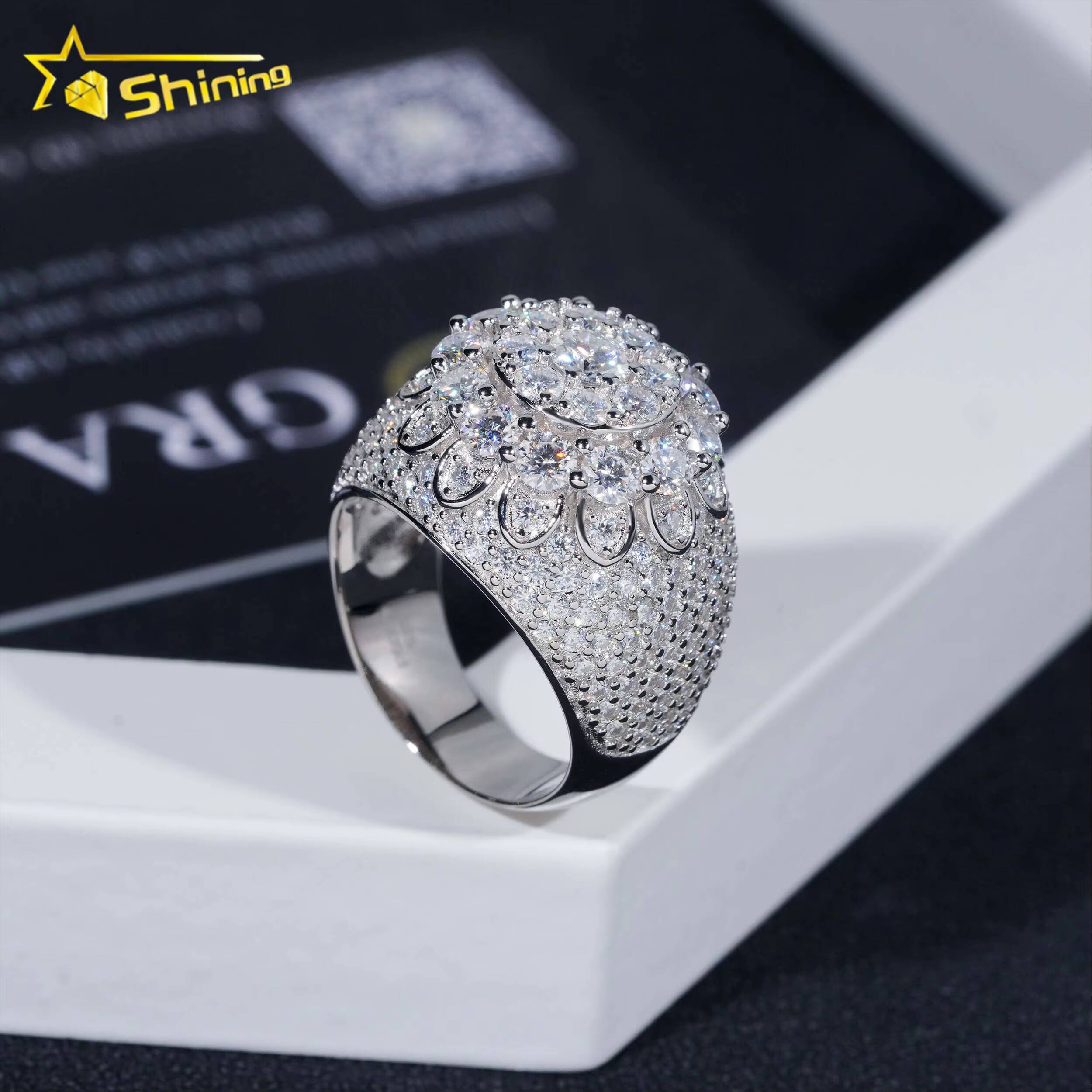 GRA Certificate 925 Sterling Silver Gold Plated Hip Hop Jewelry Sparkle Iced Out Moissanite Men Ring