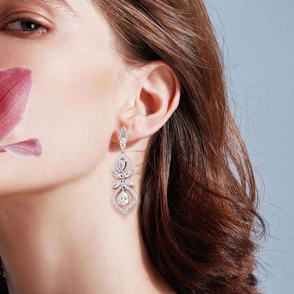 ZAKOL Classic Geometric Clear Zircon Dangle Earrings for Women Elegant Sliver Color AAA CZ Wedding Party Ear Accessories