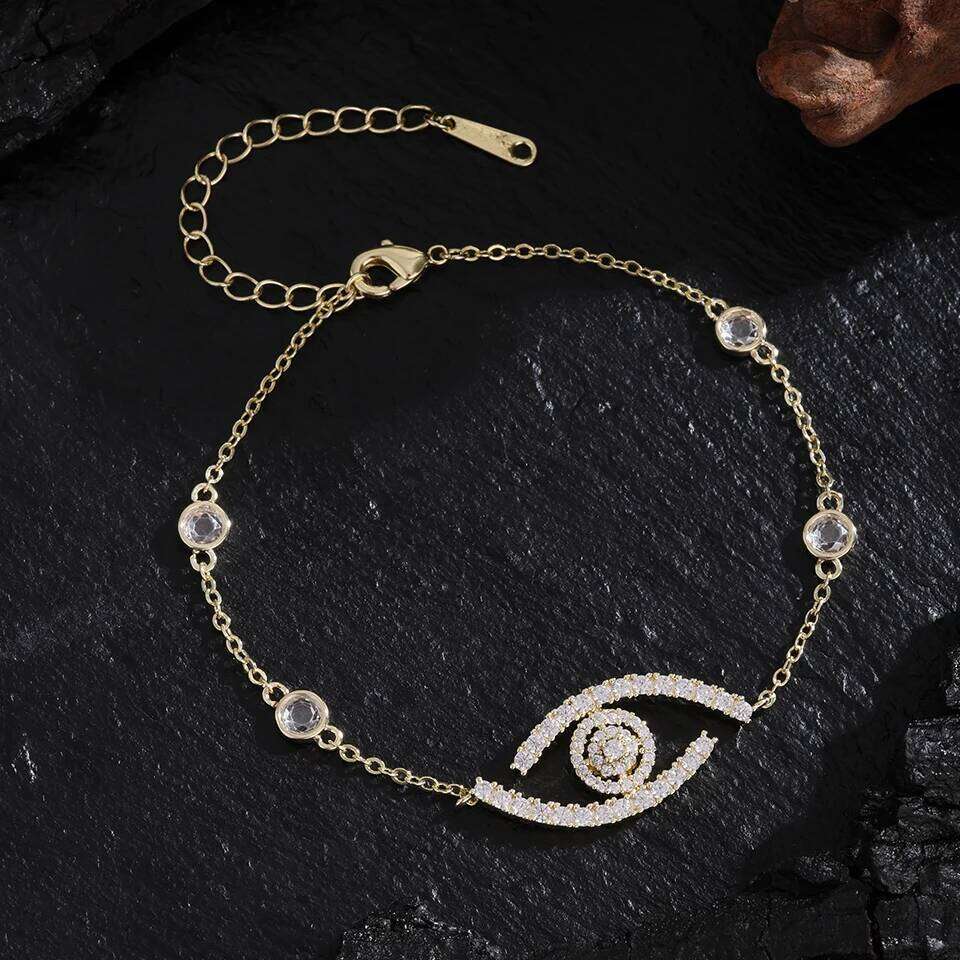 ZAKOL Exquisite Brilliant Cubic Zirconia Evil Eye Adjustable Bracelet for Women Korean Fashion Women's Birthday Jewelry Gift