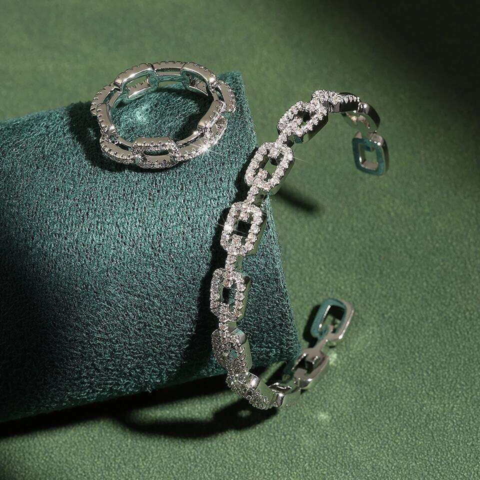 ZAKOL New Geometric Buling AAA Zirconia Ring Bangle for Women Shiny Crystal Luxury Charms Silver Color Wedding Jewelry Set