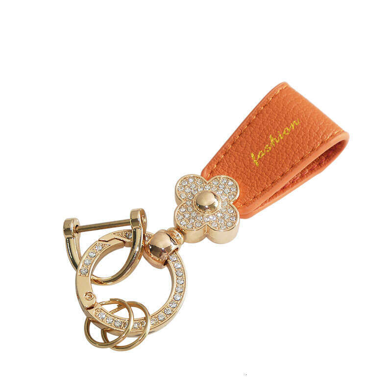 Women's Keychain Ornament Hanging Chain metal keyring key wallet Hot Sale New Accessories Pearl Bow Pendant Jewelry Earphone Case orange