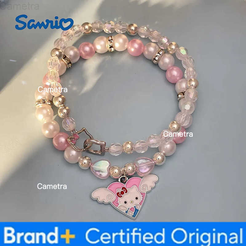 Sanrio 2Pcs Anime Bracelet Set Y2K Hello Kitty Kawaii Cartoon Crystal Beads Bangle Jewelry Gift For Girls Student Accessory H251229