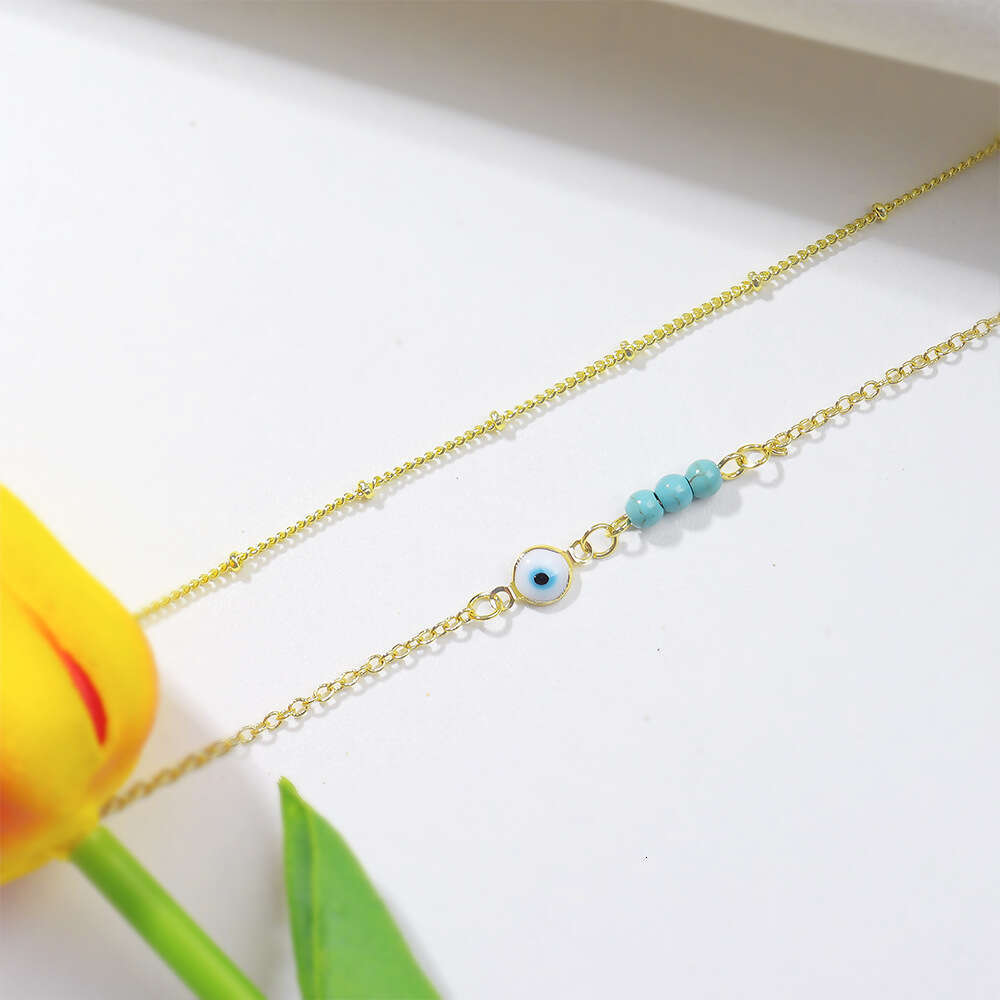 Trendy Devil's Eye Double-Layer Anklet Bohemian Ankle Chain Beach Foot Jewelry