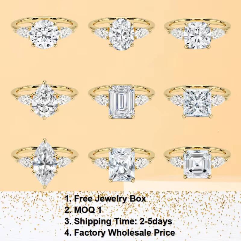 Wholesale 5ct Solitaire Oval Moissanite Ring Gra Certified Emerald Round Radiant Diamond Jewelry Engagement Moissanite Ring