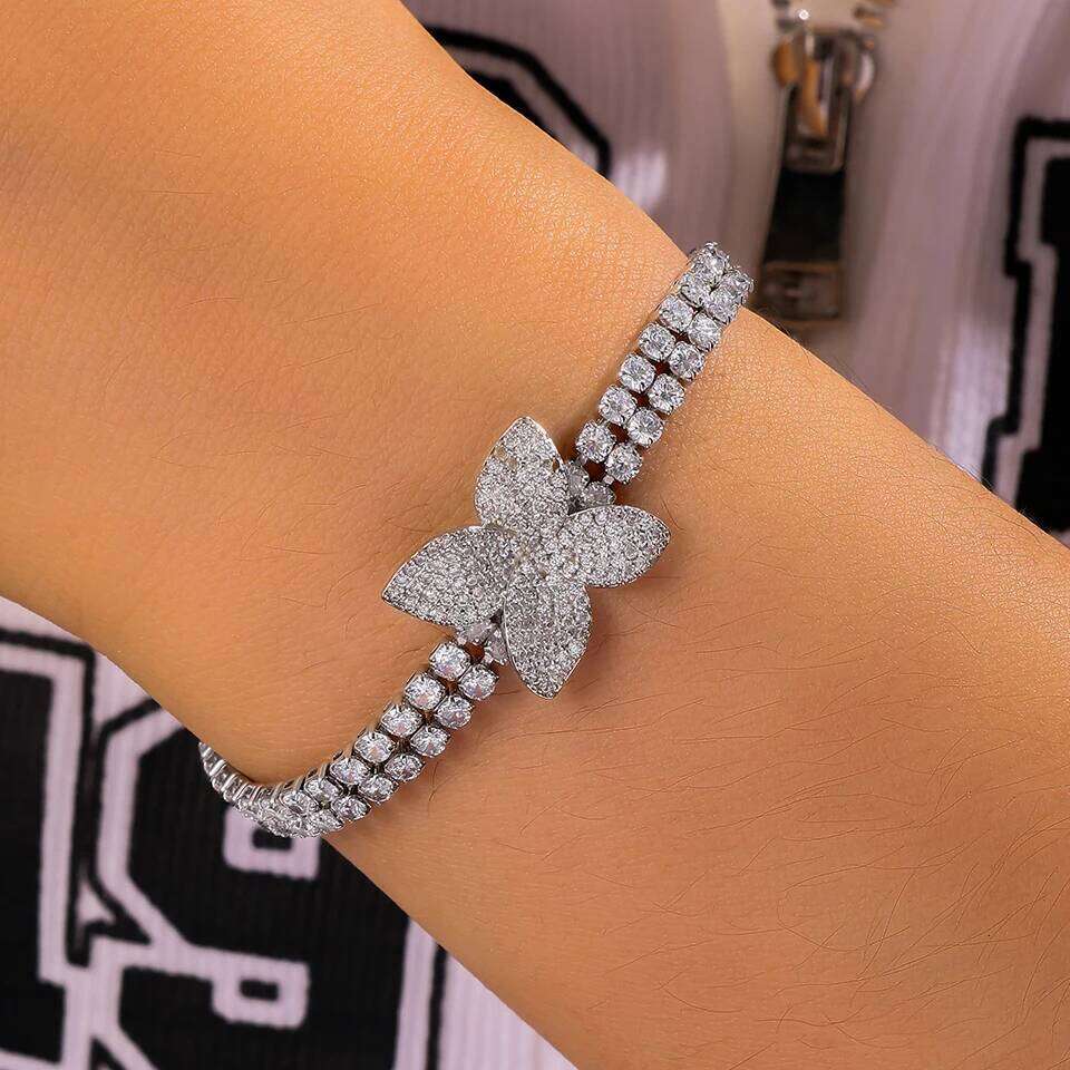 ZAKOL Women's Double Row Zircon Bracelet Exquisite Flower Fashion Cuff Bracelets Wedding Party Jewelry Accessory