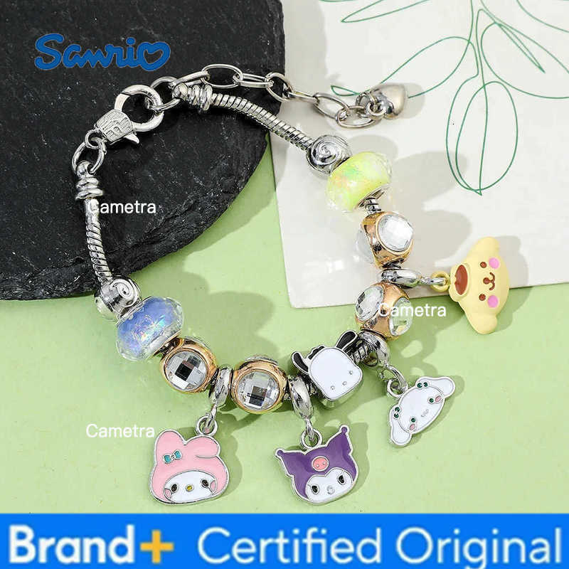 Sanrio Anime Bracelet Cartoon Figure Kuromi Melody Cinnamoroll Metal Beads DIY Pendant Kawaii Jewelry H251229