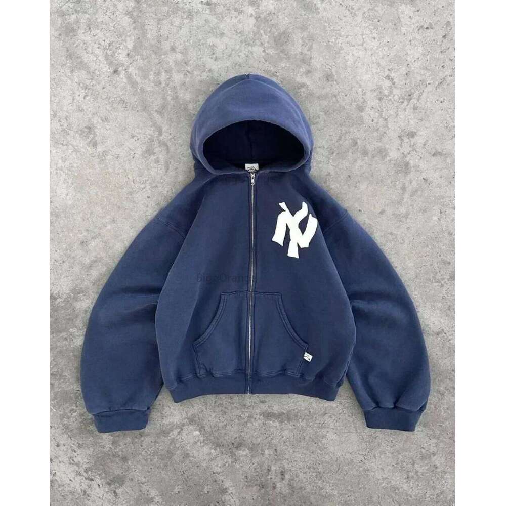 Y2K Harajuku Fashion Letter Pattern Printed Hooded Hip Hood Casual Loose Men and Women Oversized Zipper Sweatshirt