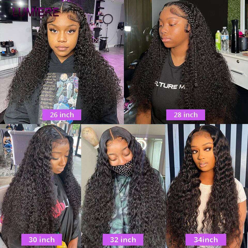 32 40 Deep Curly Wave Human Hair Bundles Frontal 5X5 6X6 HD Lace Closure With Bundle