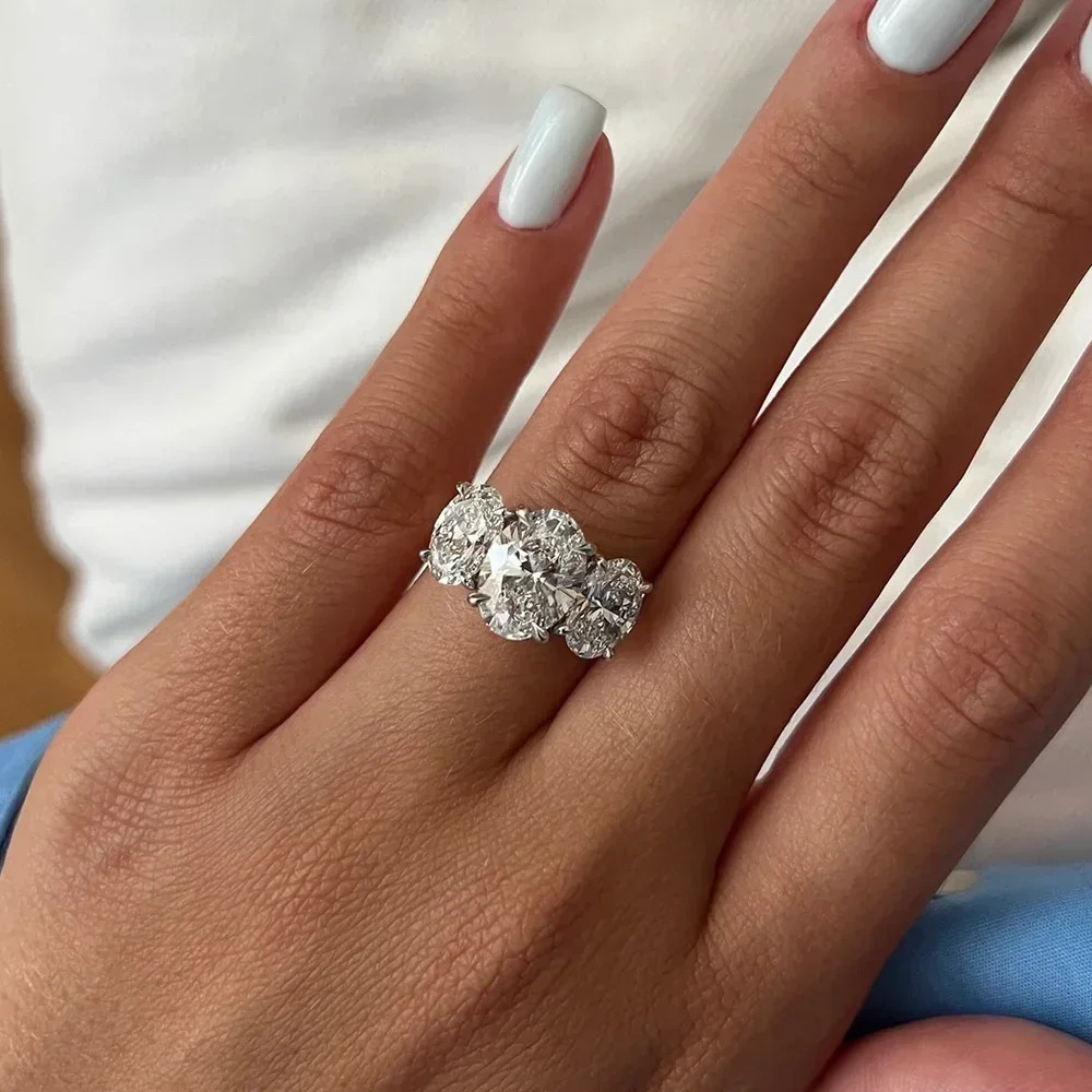 3/6cttw Real Engagement Ring with Certificate 3-Stone Oval Cut Diamond Wedding Ring for Women 925 Silver Fine Jewelry 251225