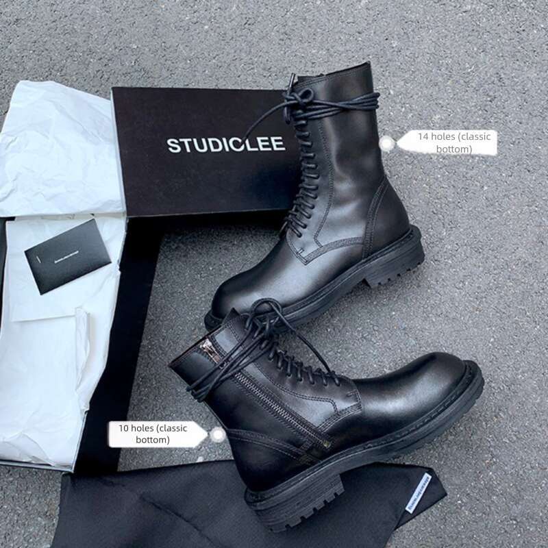 Internet Celebrity Style Fashion Women's Shoes 14-Hole Short Cool Hot Girl Round Toe Side Zipper Mid-Calf Martin Boots for Women Spring and Autum