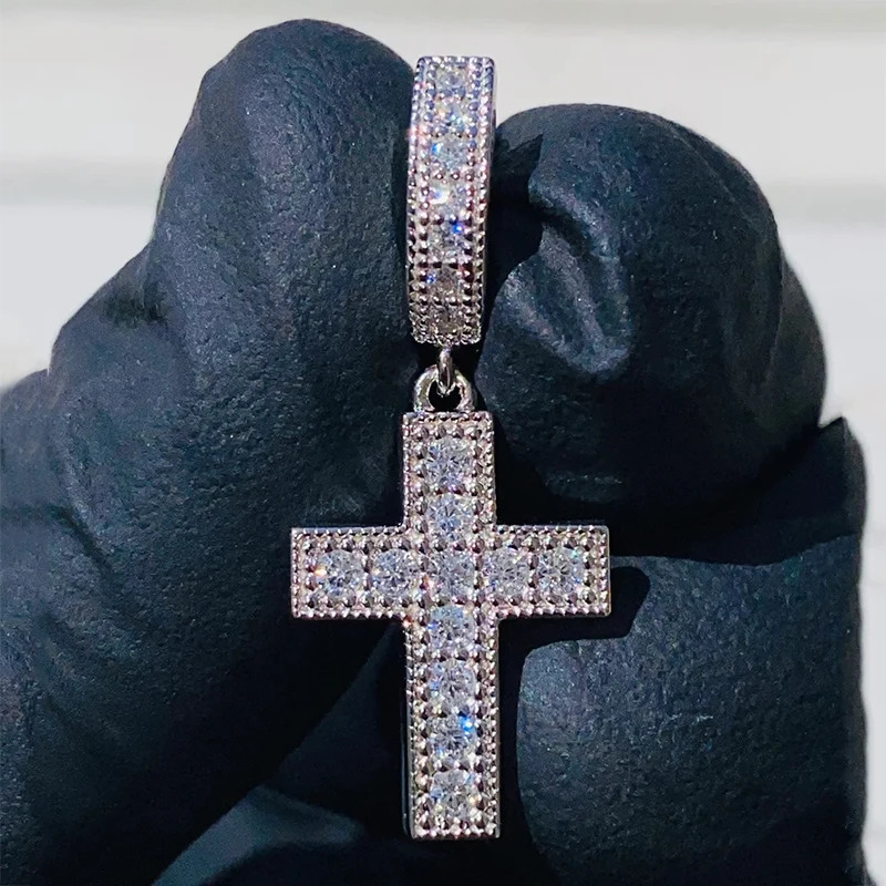 Huitan Cross Pendant Earrings for Unisex Stylish Male Hiphop Accessories with Bright Zirconia Jewelry for Women 251224