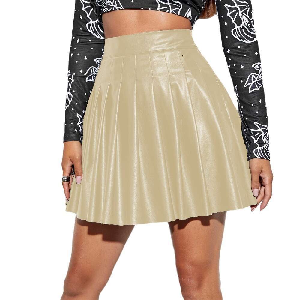 Women's Shiny Faux Leather Pleated Trendy Pleated Short Skirt Sexy Style Red Black Party