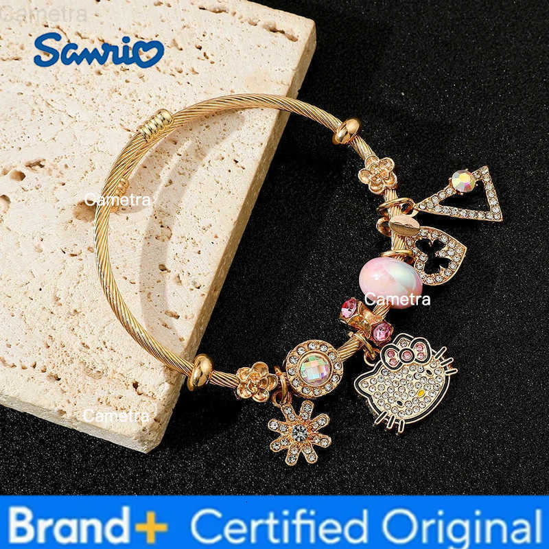 Sanrio Anime Cartoon HelloKitty Bracelet Fashion DIY Pendant Inlaid Moissanite Accessories Popular KT Cat Heart Pendant Bracelet H251229