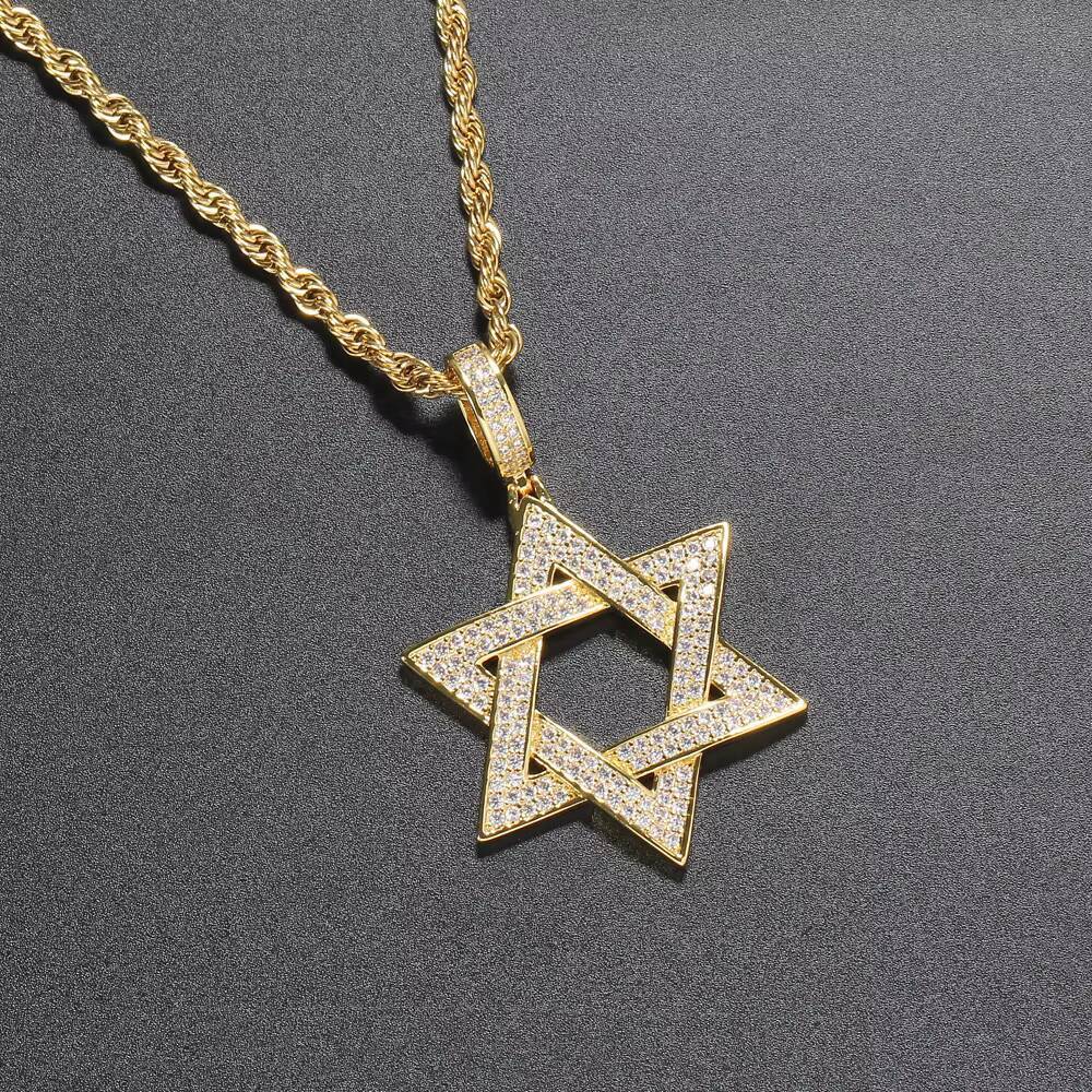 Shiny Iced Out Star Pendant Fully Emerald Cut baguette Cubic MoissaniteVVSia Diamonds David Stars MoissaniteVVS Pendant Necklace