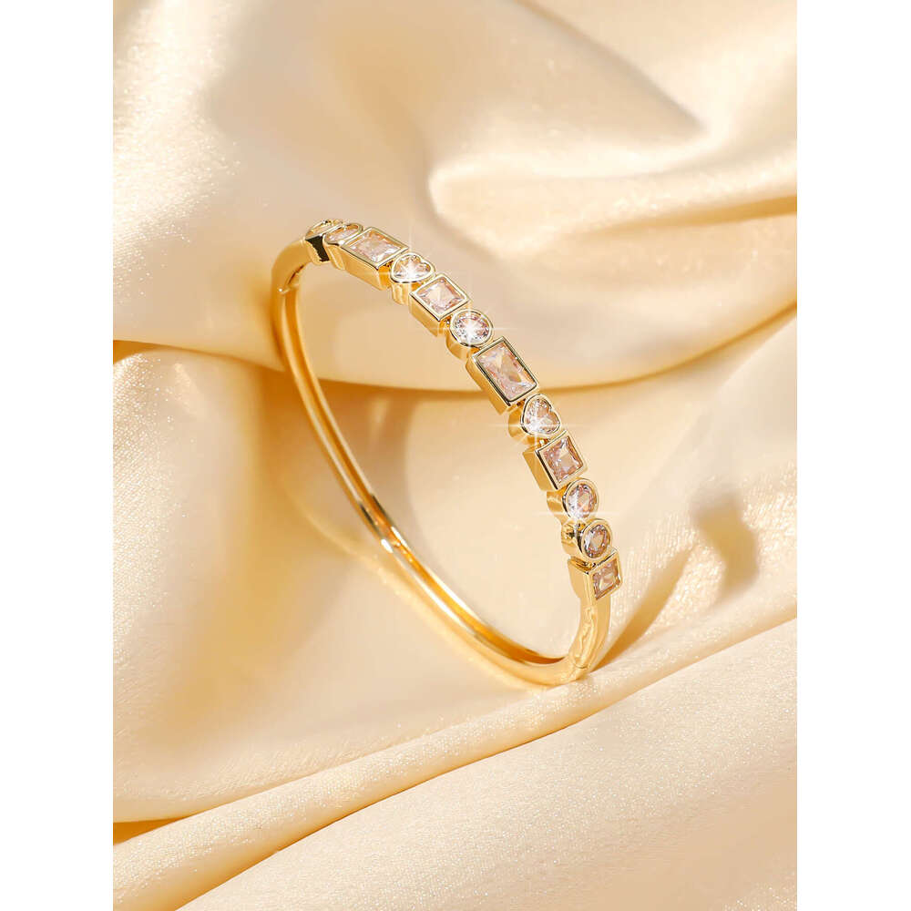 Vintage Personality Simple Versatile Elegant Hand Jewelry Japanese and Korean Style Micro Inlaid Colorful Zircon Bracelet Heart Geometric Bangle