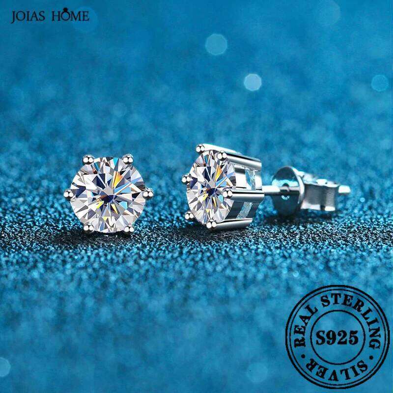 JOIAS HOME Silver925 Six Claw Moissanite Gem Earrings For Women's Fashion And Elegant Valentine's Day Birthday Anniversary Gift b11
