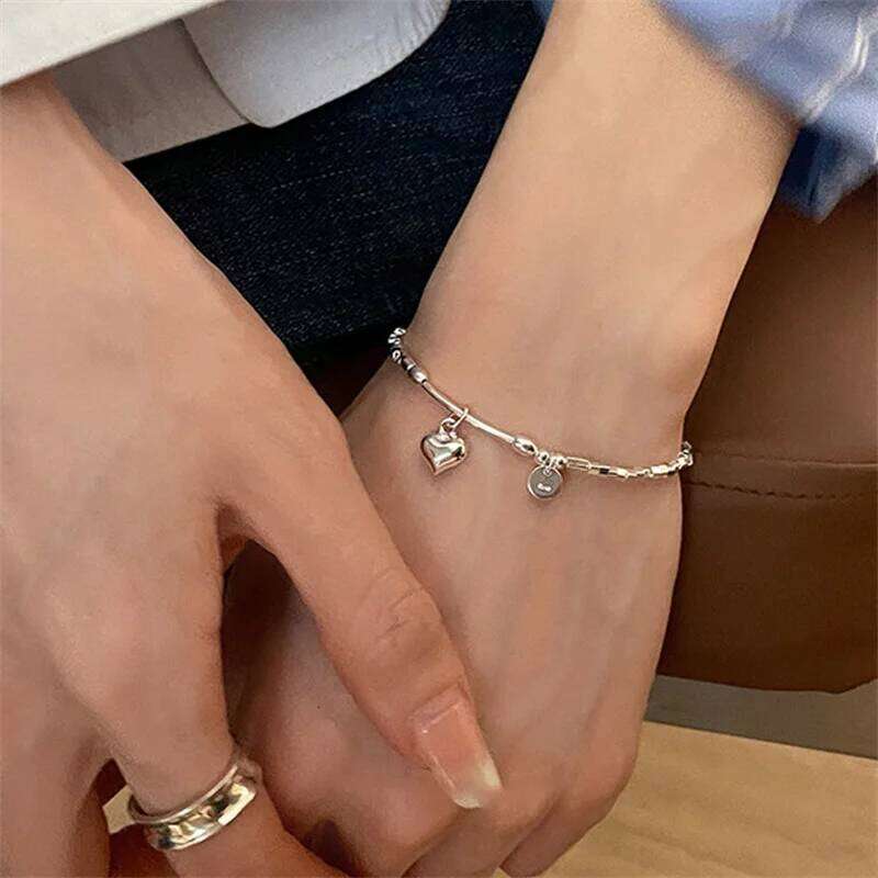 S925 Sterling Silver Simple Love Bracelet Sweet Cool Hand Decoration Geometric Square Fine Jewelry for Women Party Gifts 25H1229
