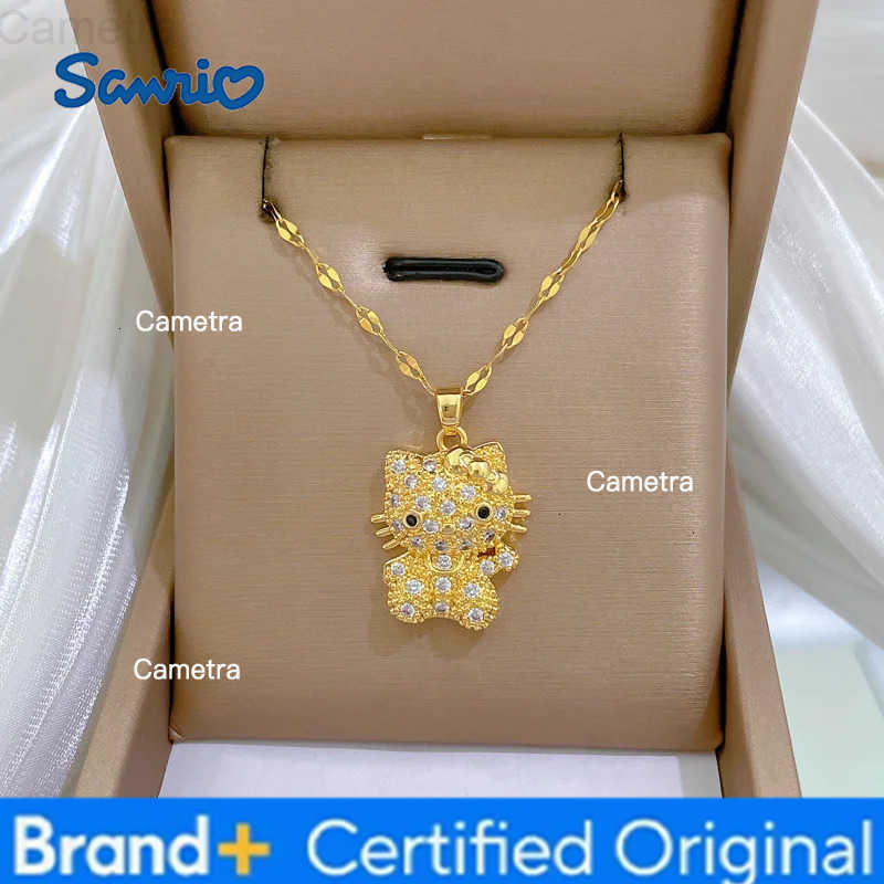 Sanrio Cute Gold Color Zircon Hello Kitty Pendant Necklaces for Women Girls Kawaii Cat Collar Jewelry Accessories Gifts H251229