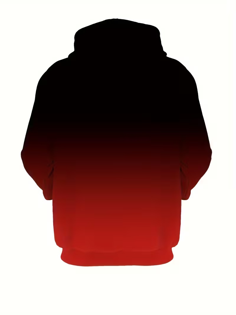 Parisian-Style Men's Hoodie in Black and Red Gradient Color-Blocking with Letter Print Loose-Fit Casual Streetwear Pullover Hoodie