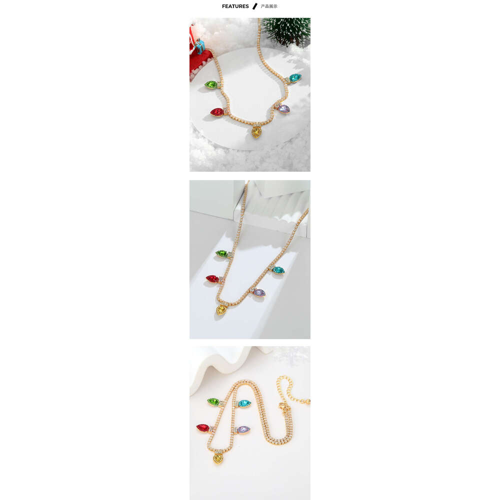 Cross-Border New Style Multicolored Crystal Leaf Tassel Pendant Full Diamond Atmosphere Necklace Christmas Gift