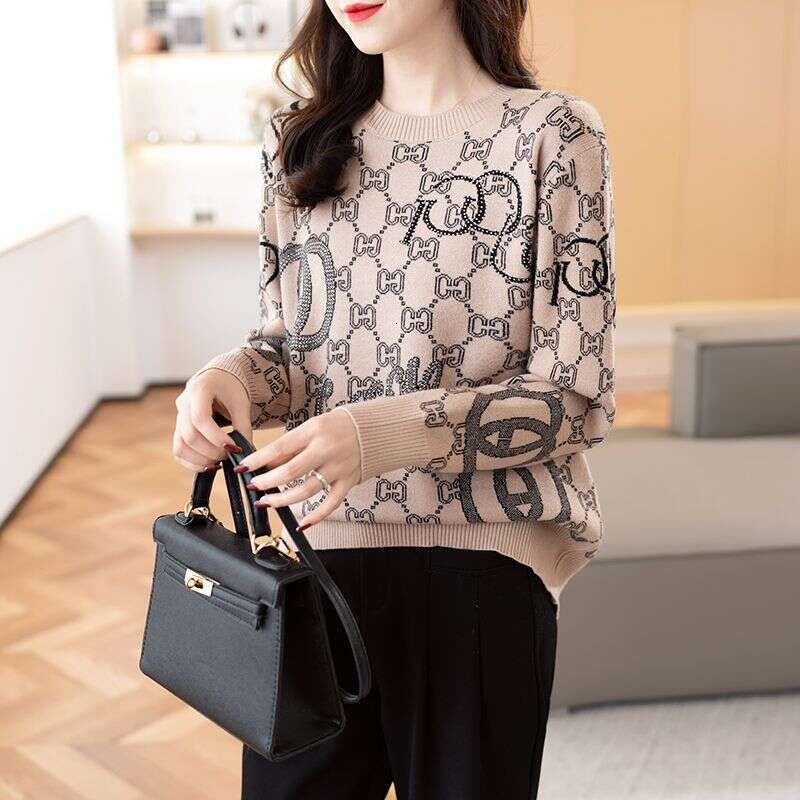 New Knitted Round Neck Wool Slimming Autumn Winter Versatile Loose Stylish Long Sleeve Sweater Base Shirt Women's Clothing