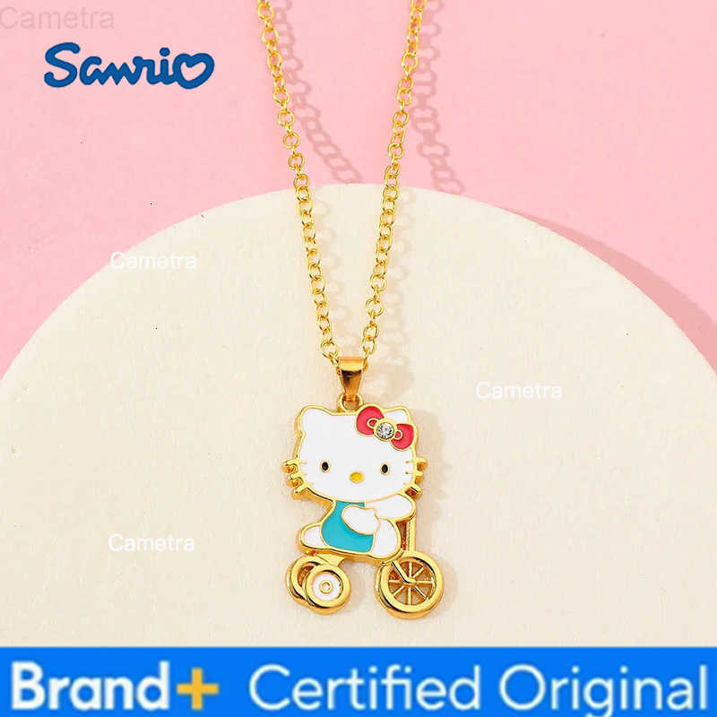 Sanrio Anime Cute Hello Kitty Gold Color Cartoon Pendant Necklace By Bike KT Cat Necklace Jewelry Accessory Gifts For Kids H251229