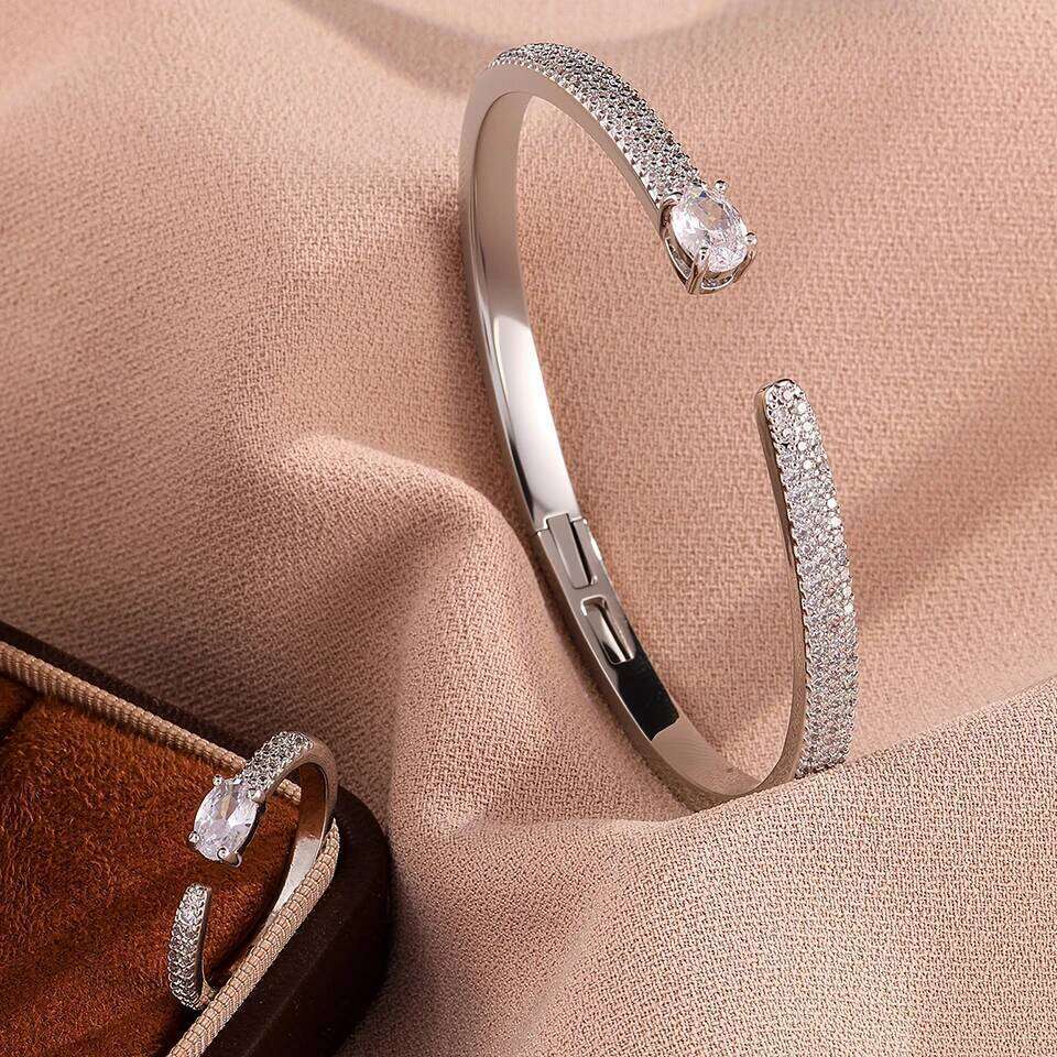 ZAKOL New Original Design Large Zircon Inlaid Open Bracelet Ring Trendy Fashion Valentine's Day Jewelry Gifts