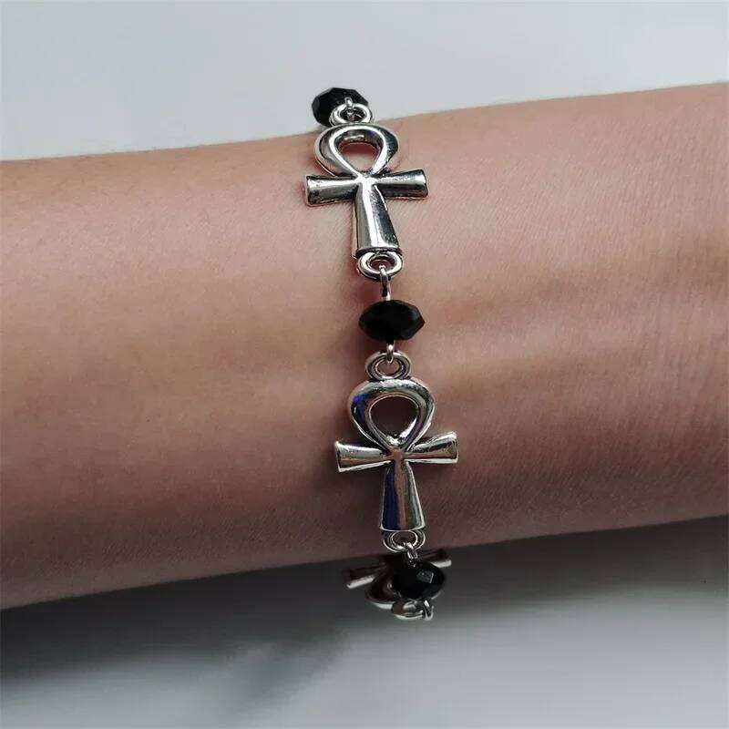 Ankh vampire Gothic, Cross Bracelet, vampire, religious jewelry, Victorian cross link bracelet,Wicca,Charm jewelr 25H1229