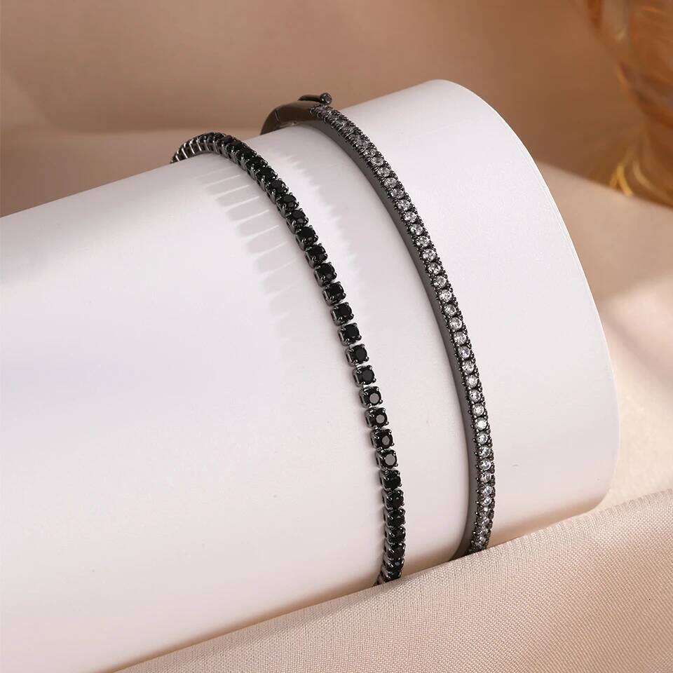 ZAKOL 2 Pcs Classic Round Zircon Dainty Tennis Bracelet Bangle Set for Women Men Exquisite Minimalist Daily Stacked Bracelets